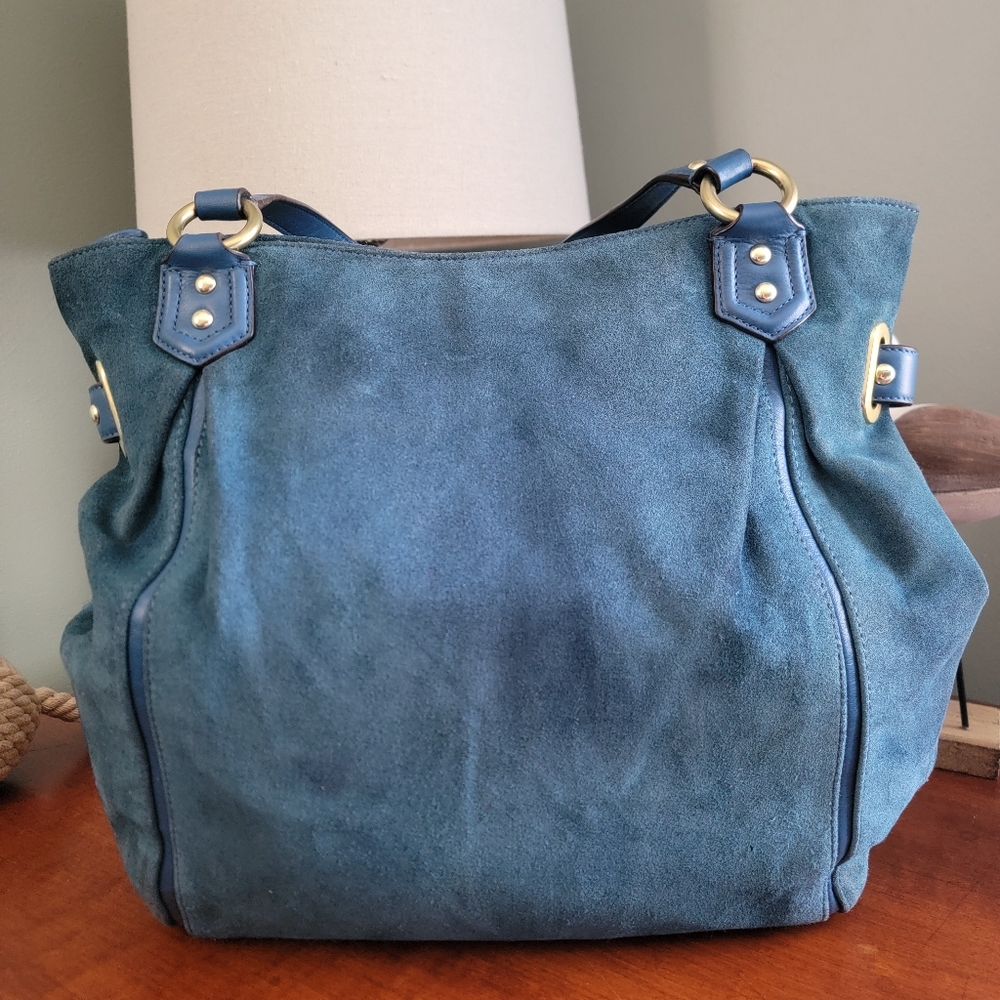 Coach F24689 Colette Tote Teal Blue Leather Suede Bag - Picture 6 of 15